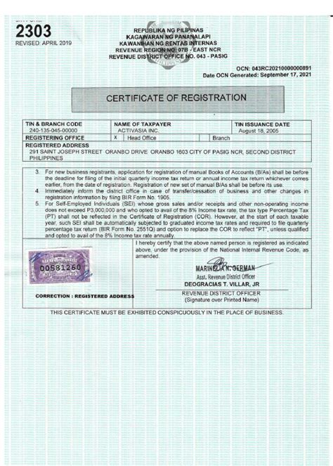 ebirforms-noreply@bir.gov.ph|How to Renew Certificate of Registration BIR (Form 2303) .